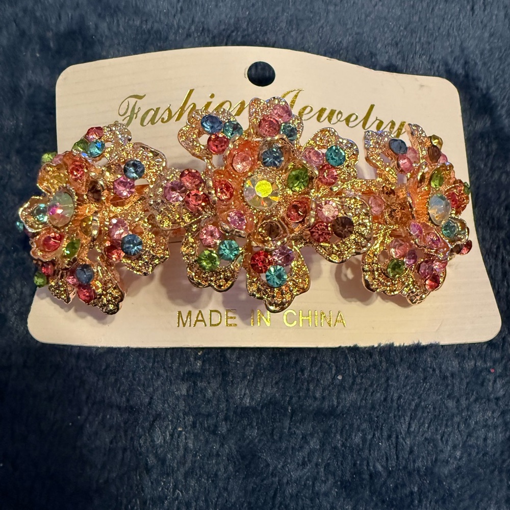 Colorful Floral Crystal Hair Clip. Choice of colorful or plain